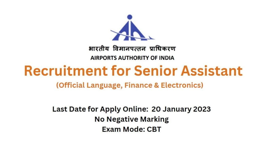 AAI Senior Assistant Recruitment 2023 for 53 posts in Official Language, Finance, and Electronics 2 AAi Senior Assistant Official Language, Finance and Electronics recruitment 2022-23