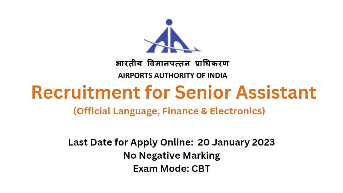 AAI Senior Assistant Recruitment 2023 for 53 posts in Official Language, Finance, and Electronics