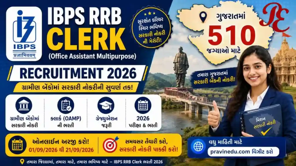 IBPS RRB Clerk Recruitment 2026: ગ્રામીણ બેંકમાં 8,183 પદો પર ભરતી જાહેર, ગુજરાતમાં 510 જગ્યાઓ 4 IBPS RRB Clerk Recruitment 2026 Gujarat Gramin Bank Office Assistant Notification