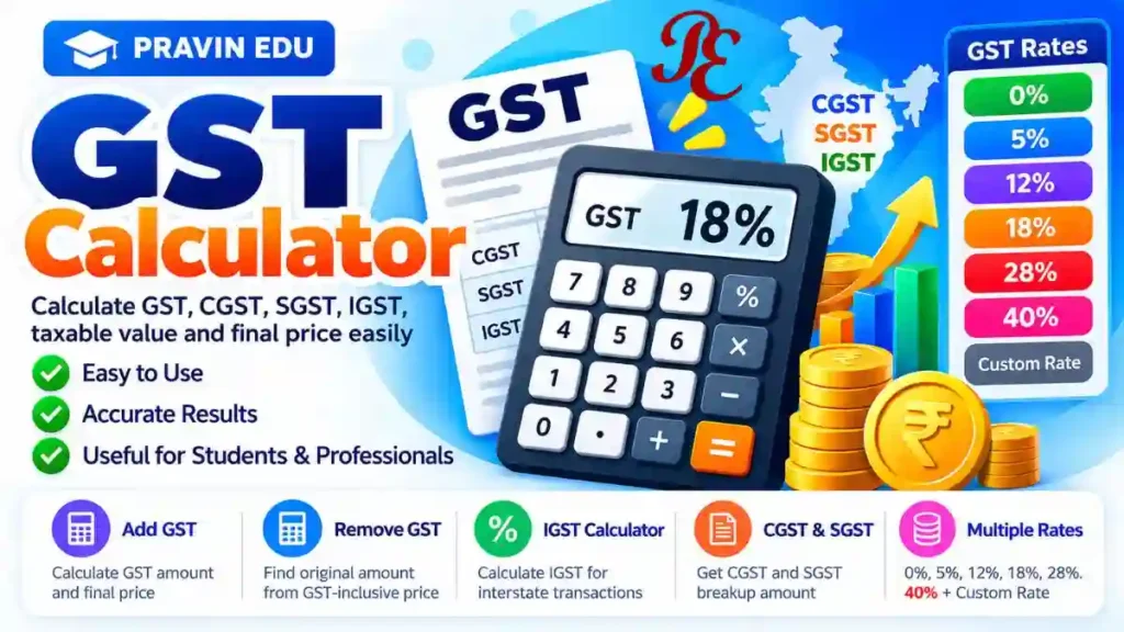 GST Calculator for calculating GST, CGST, SGST and IGST