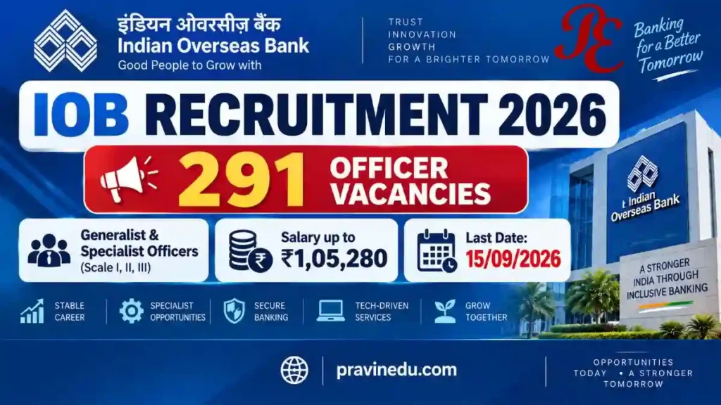 IOB Recruitment 2026 Notification for 291 Specialist and Generalist Officers Vacancies